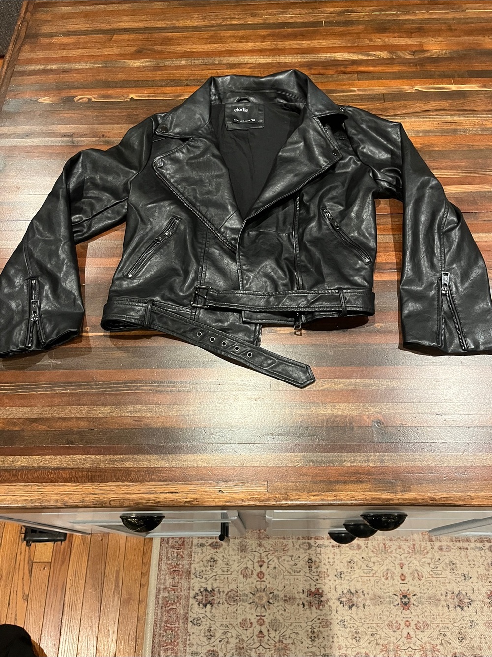 Elodie Black Faux Leather Moto Jacket with Belt XL